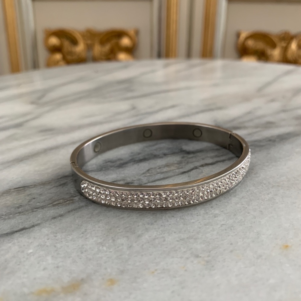 Stainless Steel Crystal Magnet Bangle Bracelet 7” 8mm wide
